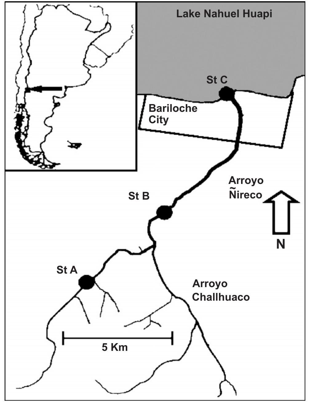 Fig. 1. Geographic location of Nireco stream and sampling stations. 