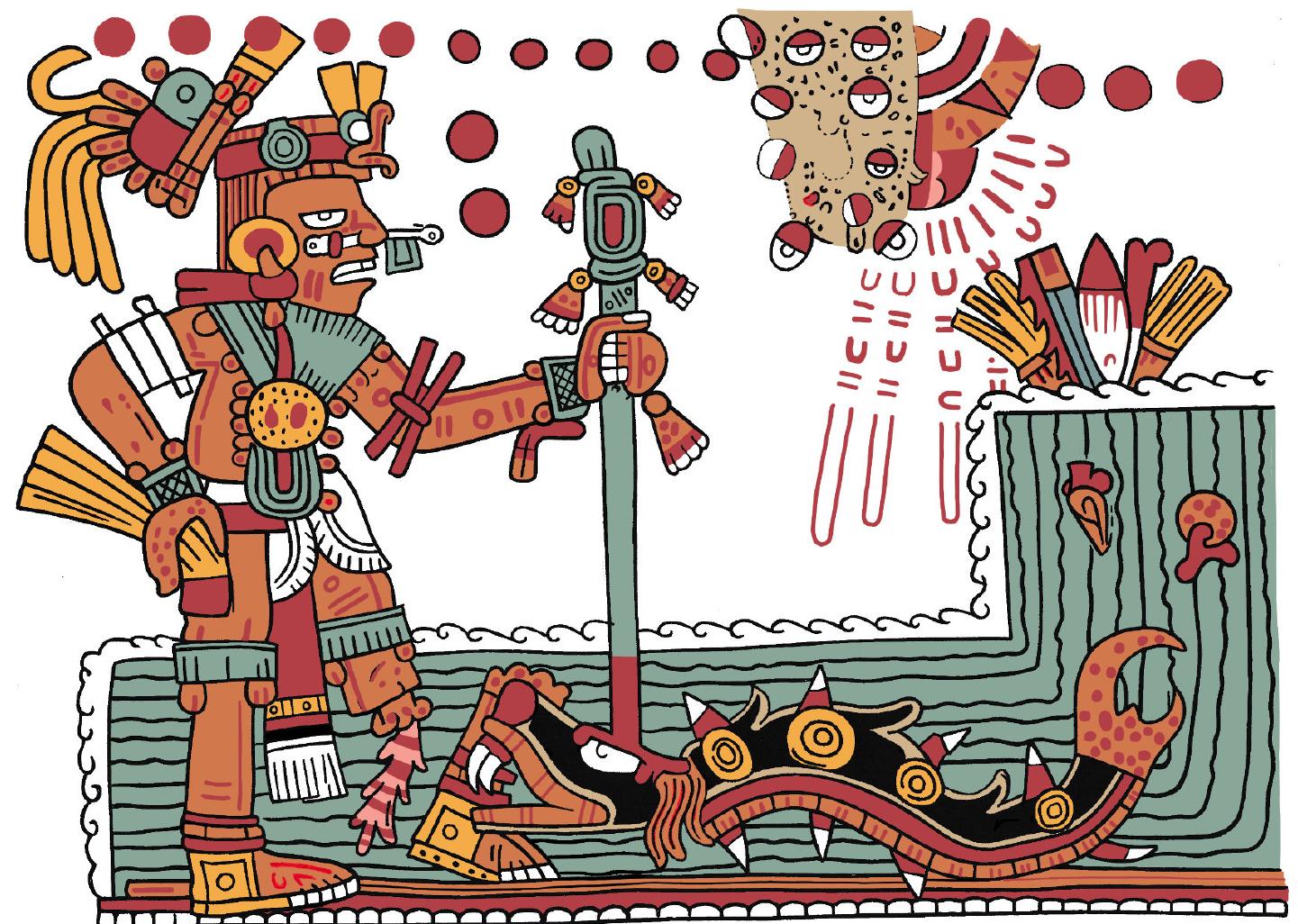 - battle of tezcatlipoca and cipactli in the codex vaticanus