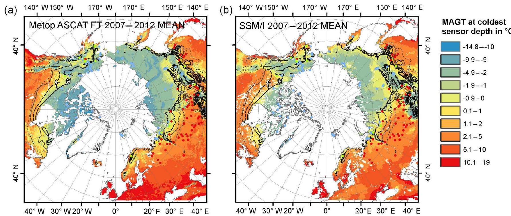 Maps of modelled mean annual ground temperature