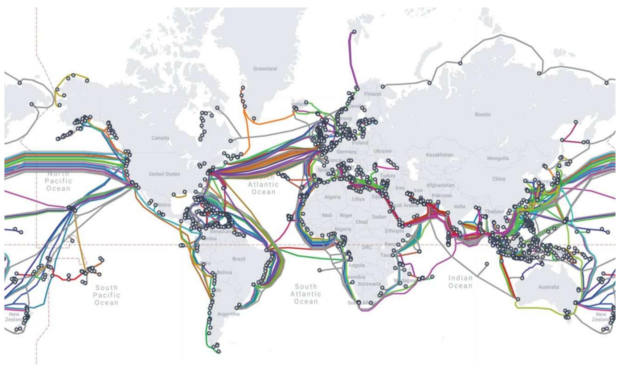 One Cable System Submarine cable connections between world regions. in terms