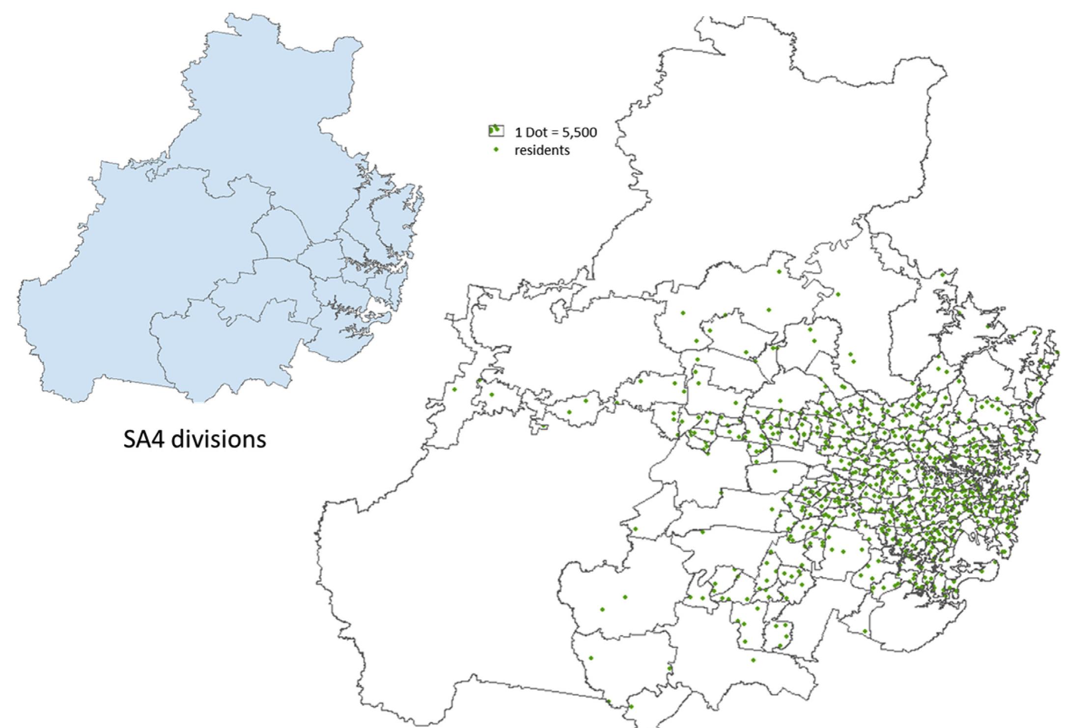 Delineations of sa4 and sa2 divisions in the greater sydney
