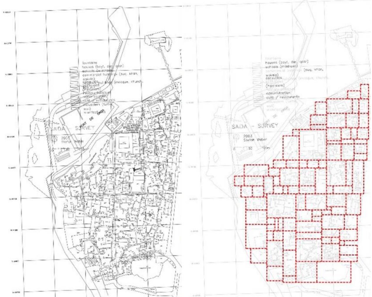 On the left: old city map (weber); on the right: map of