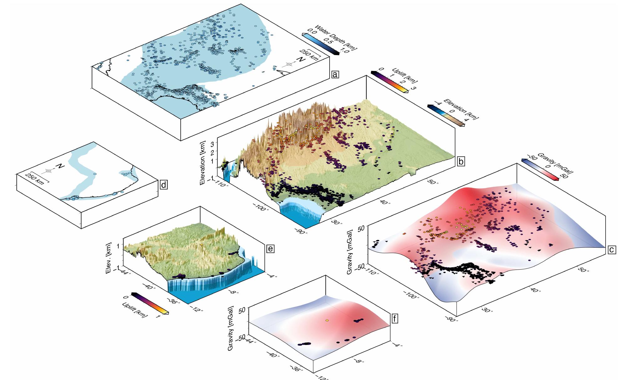 Schematic paleogeographies and uplift patterns from pbdb
