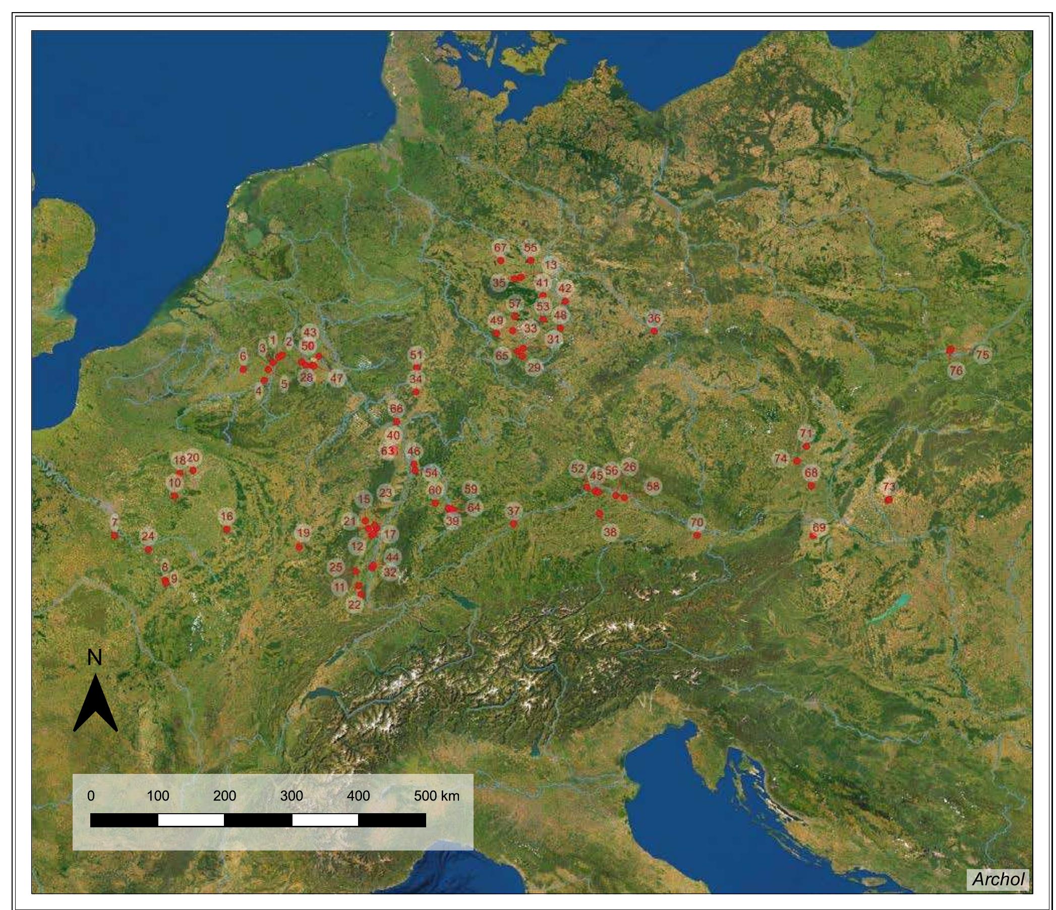 Fig. 3.3 Known European LBK burial sites. 
