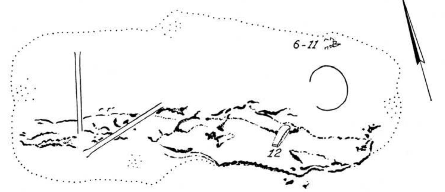 Fig. 10.2 Plan of grave 3 with the position of the charcoal layers (source: Modderman 1970, tafel 123). 