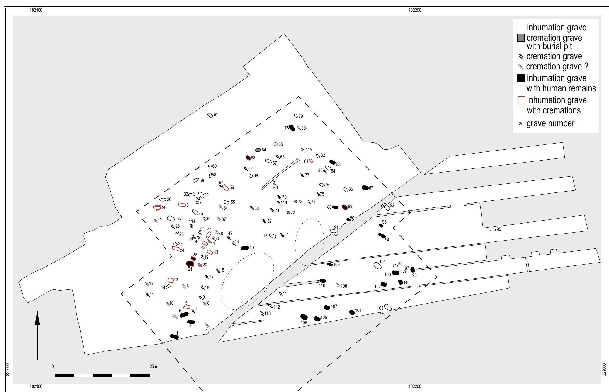Fig. 12.1 Lay-out of the burial ground with potential demarcation on the edges of the grounds as well as central zones without graves 