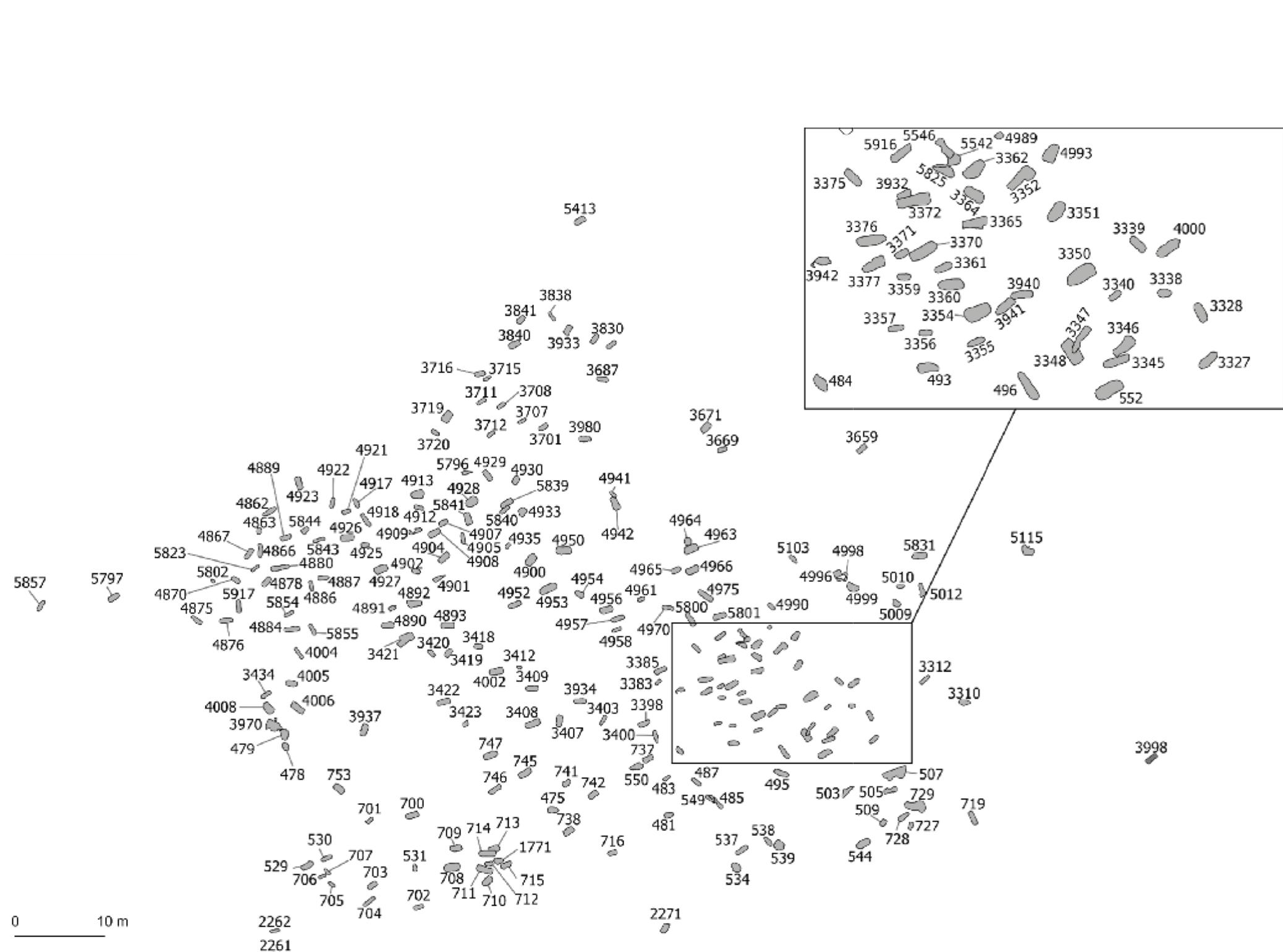 Fig. II.2 Plan of the burial site Arnoldsweiler-Ellebach as excavated in 2009 (source: Peters 2018, Abb. 234). 