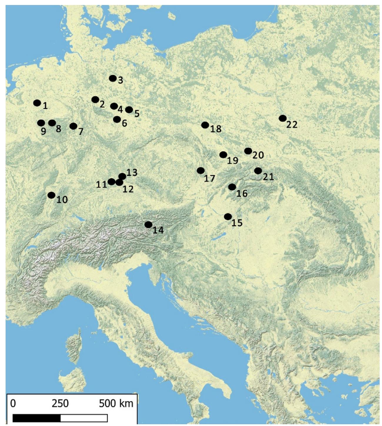 5 distribution map of main lmp sites in central europe.
