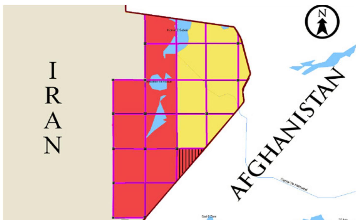 ig. 2. Position of the South of Qale-Rustam Domain in Sistan (Hachured Section). In This Figure, the Extent of Archeological Surveys of Phase-1 and Phase-2 Is Indicated by Yellow Color and Red Volor, Respectively.  is one of the 243 Bronze Age sites of this 