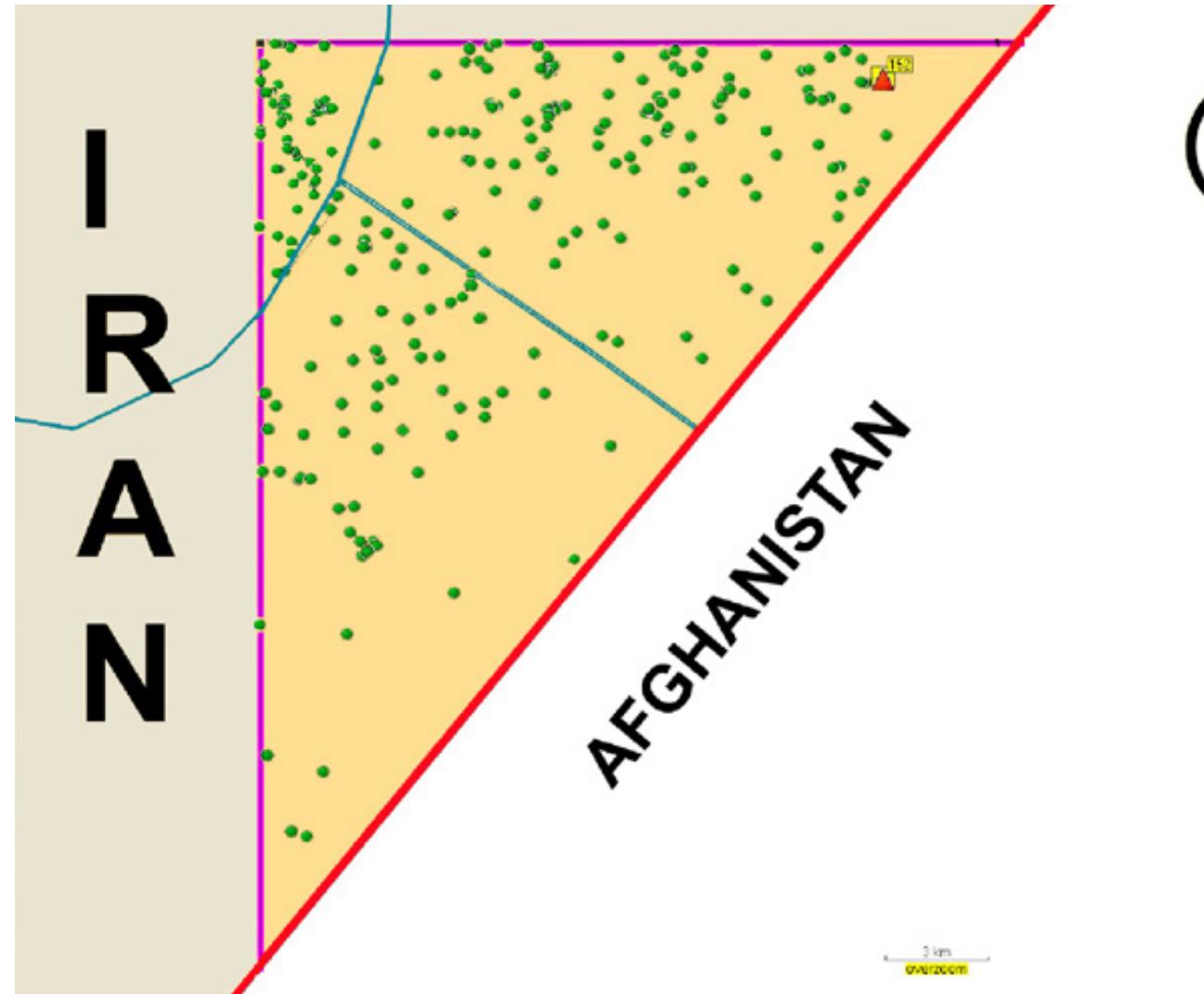 Fig. 3. Position of the Site No.152 in the South of Qale-Rustam Domain. (Red Pyramid). You Can Eee the Distribution of Archaeological Sites in This Domain.  smooth (soft) and, in some points, has coarse and deep holes. This coarseness and porosity is more in the lower part, which touches the ground (Fig. 6). Due to heaviness of the bag, perhaps, peo- ple who carried it out, in a rough man- ner and with a sudden force on a streaky and non-smooth place could eventually resulted in the formation of two amor- phous pores.  