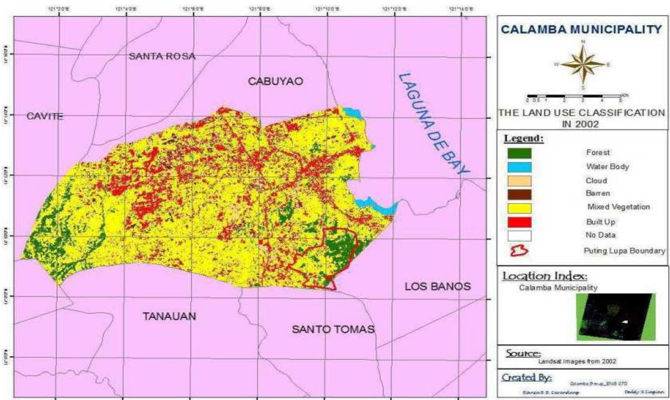 Land use map of calamba city showing the study site.