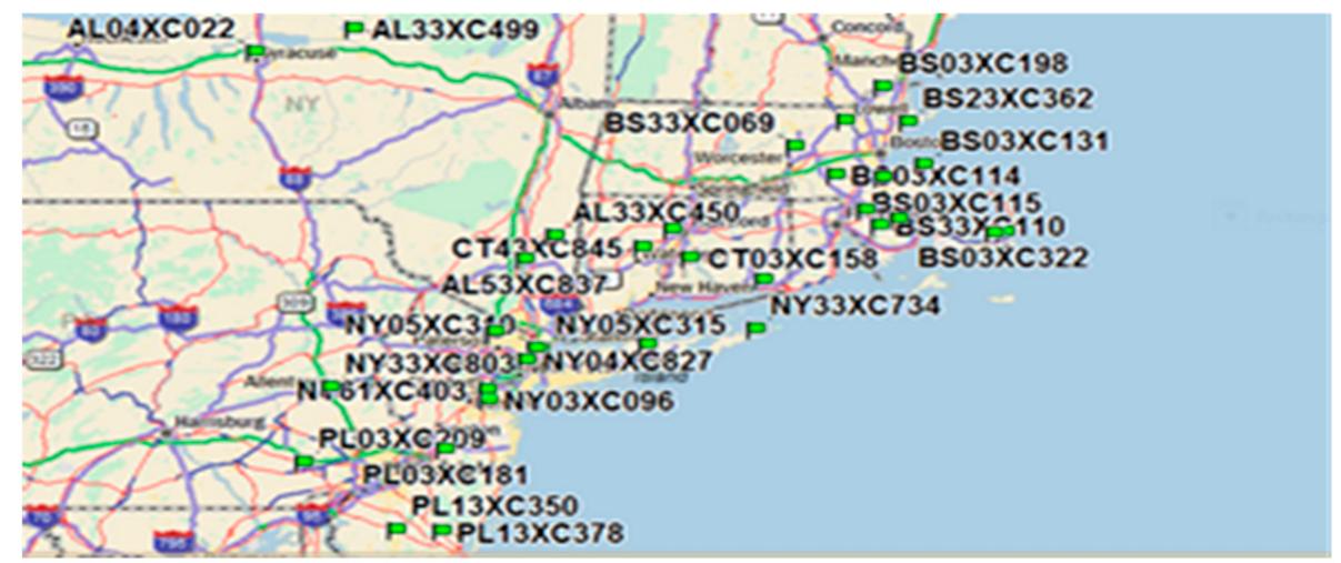 Figure 3. Measurement locations (University of Bridgeport, CT, USA). 