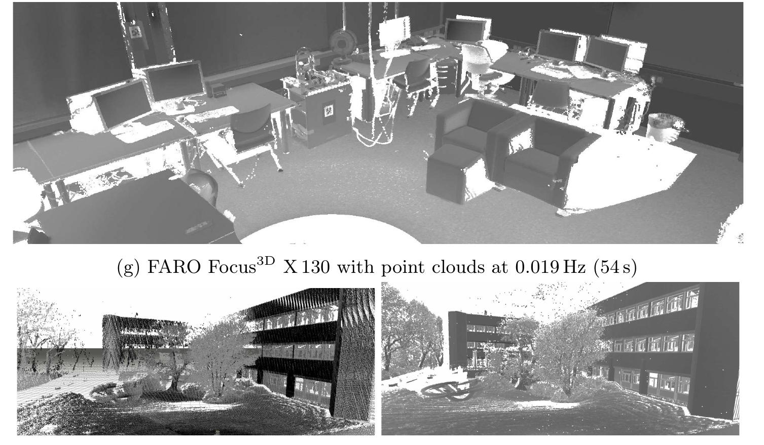 (h) Outdoor scene captured by the SWAP platform in 30s (left) and captured by the FARO Focus®” X 130 in 54s (right) as a comparison. 