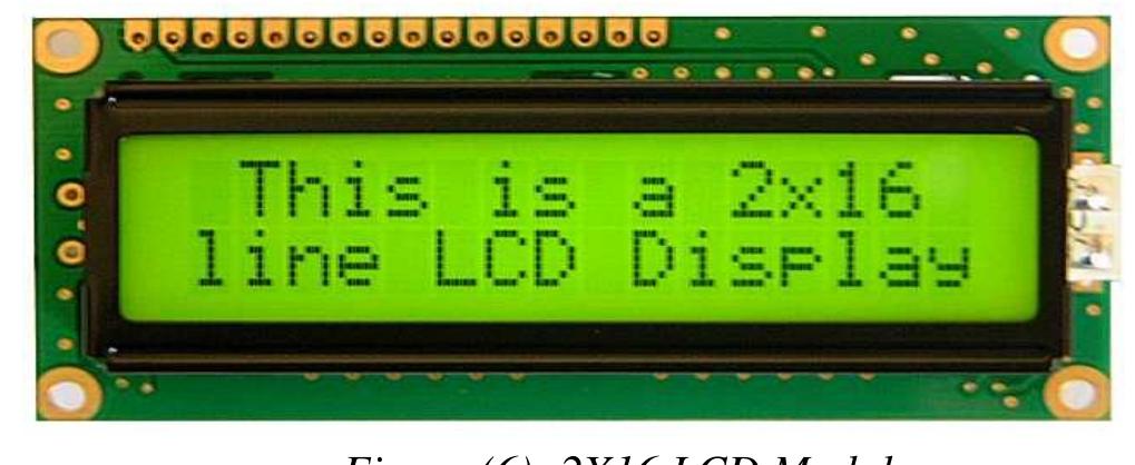 This part of the system serves as an alternative of GUI application to read the battery voltage, operating status and system performance. The module used here 16X2 LCD shown in Figure (6) is based on HD44780 controller. The backlight feature of the LCD makes it readable even in low light conditions. The LCD is used here in 4-bit mode to save the microcontroller’s port pins. Usually the 8-bit mode of interfacing with a microcontroller requires eleven pins, but in 4-bit mode the LCD can be interfaced to the microcontroller using only seven pins. 