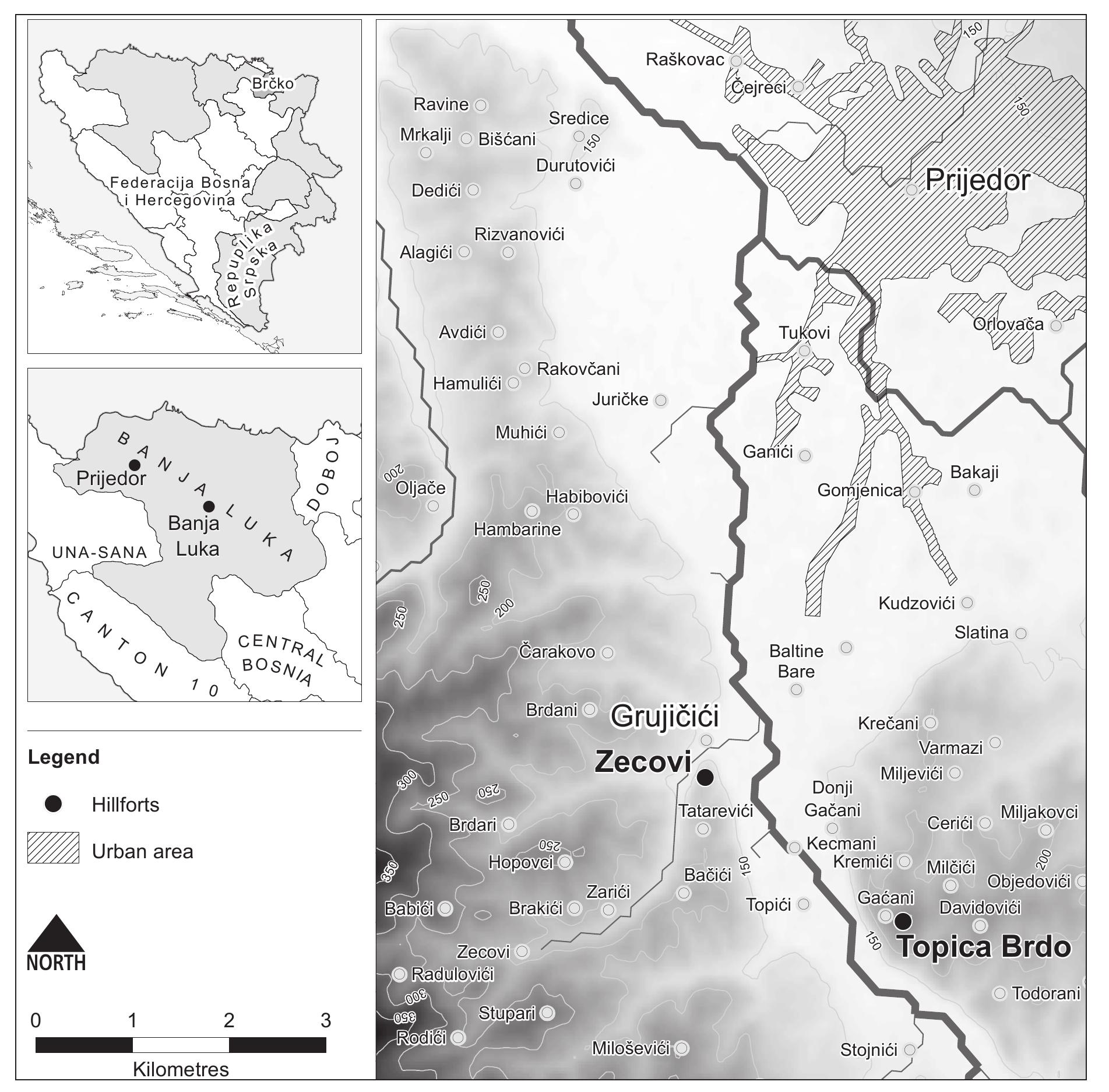 Fig. 1. Location map of Zecovi near Prijedor, Bosnia i Herzegovina (D. Redhouse) 