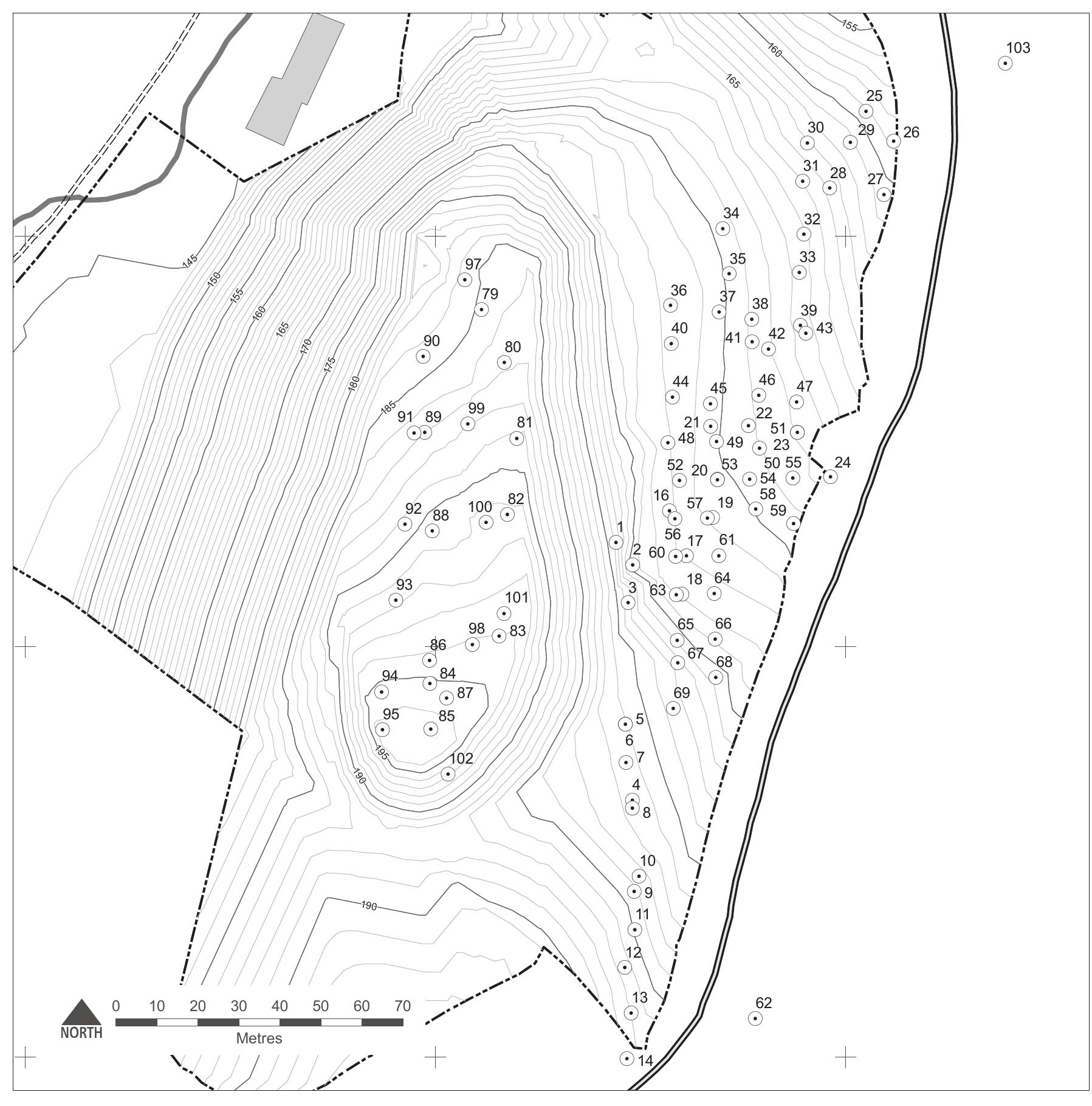 Fig. 4. Location of the boreholes on Zecovi hill-top (D. Redhouse) 
