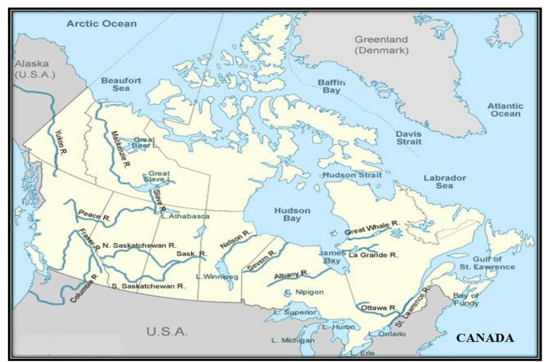Canada’s waterways map (modified after maps canada 2022)