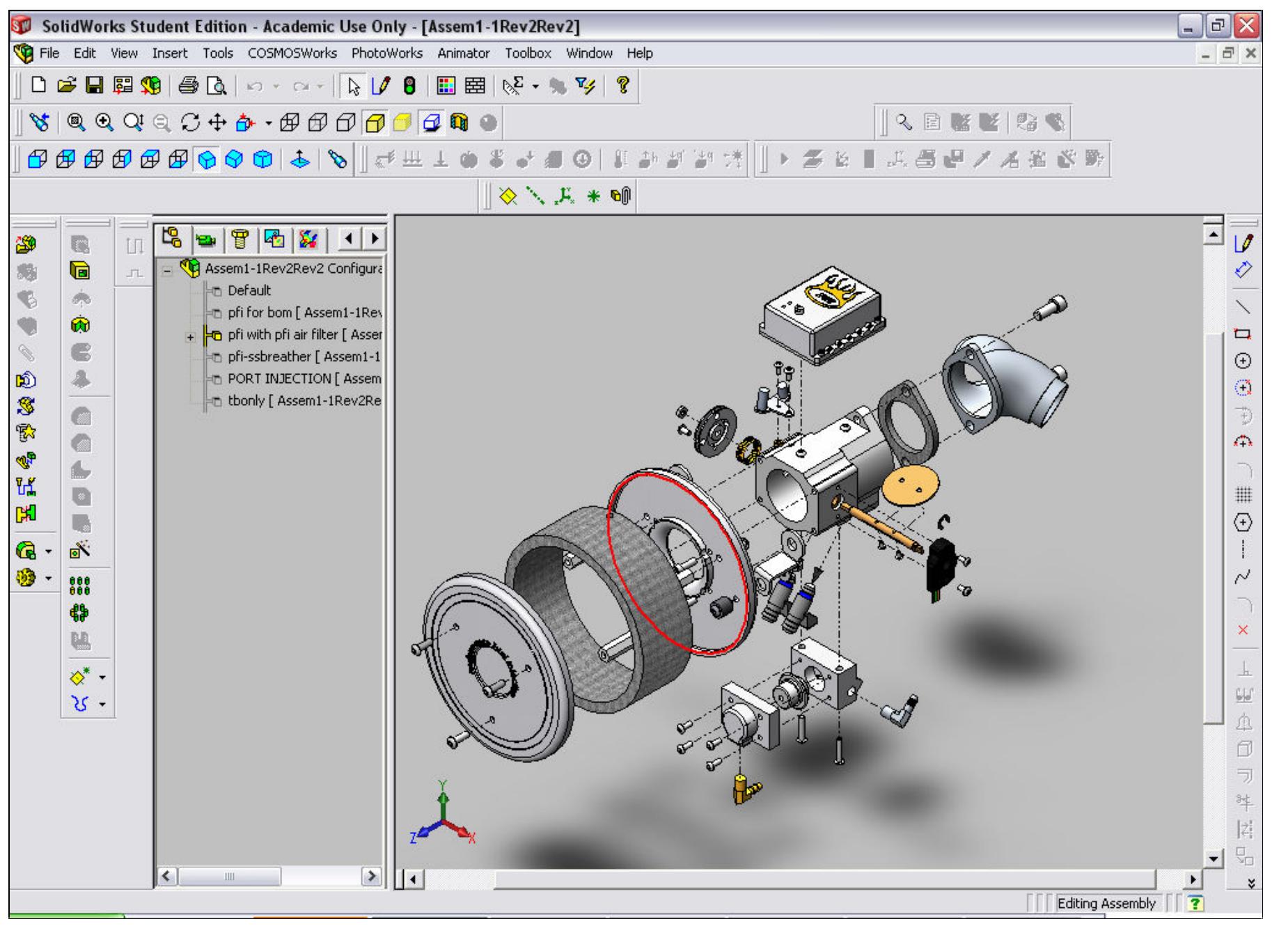 Example assembly created using solidworks, exploded view