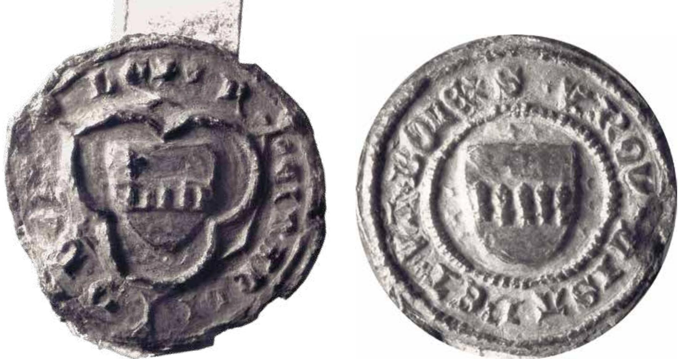 Zegels van Reiner van Boerle (links) en vrou Lisabet va(n) Bo(r)le uit 1412.”  Twee rijen hermelijnstaartjes komen voor in de wapens van verschillende families in de regio: bij Van Broekhuizen, Van der Donck en Van Merwijck staan ze boven in het wapen, bij Van Vleck van Beke en Van Holthuysen staan ze midden in.*° Vanwege het gelijkwaardig zegel vermoedt Flokstra dat Lies-  Brede is deze kwestie niet gemakkelijk de verwantschap waarvan in 1408 spra  is de bloedverwantschap te zoeken in d n dat geval is de echtgenote van Reine Reiner junior vermoedelijk een Van Br  Bij gebrek aan een uitgewerkte genealogie van de familie Van  te beslechten.*° Gezien ke is in combinatie met  het gegeven dat Boerle in handen kwam van een Van Brede, en niet in handen van een Van Kessel of een Van der Steghen,  e stamlijn Van Brede. r senior en moeder van ede geweest.  Vriendtzwent van Brede moet een doc  hter zijn van heer 