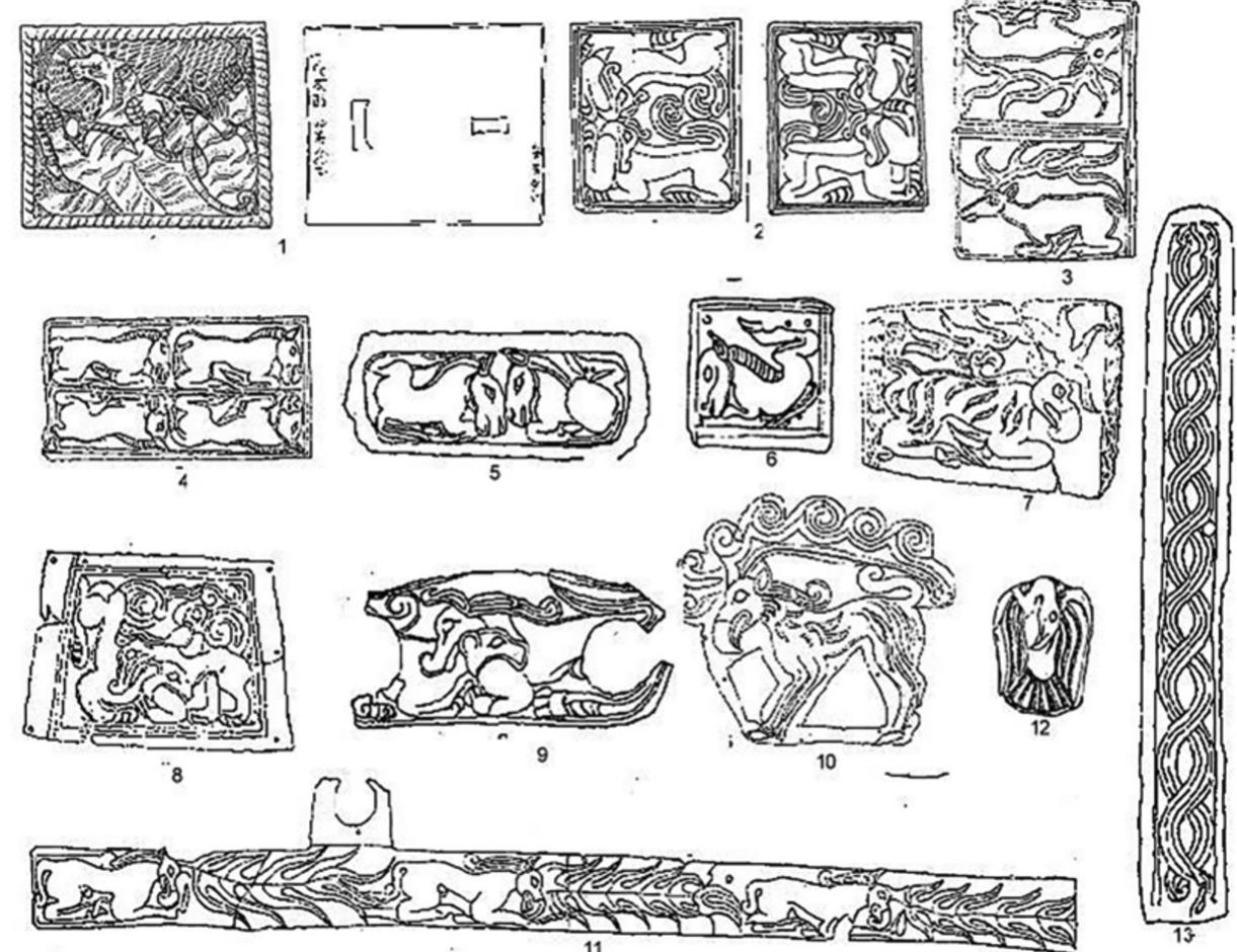 Figure 11. Inventory from the Warring-States site of Xigoupan, Inner Mongolia. Source: Yikezhaomeng wenwu gongzuozhan, “Xigoupan Xiongnu mu” Wenwu 1980.7 figs. 2-4 
