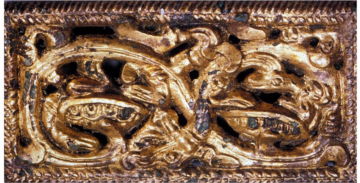 Figure 20. Ornament. Gilt bronze. Tomb of the Nanyue King. Western Han dynasty, Second century B.C.E.  Source: Huang Guangnan, Artifacts in the Nan Yue King’s Tomb of Western Han Dynasty (Taipei: National Palace Museum, 1998), 138. 