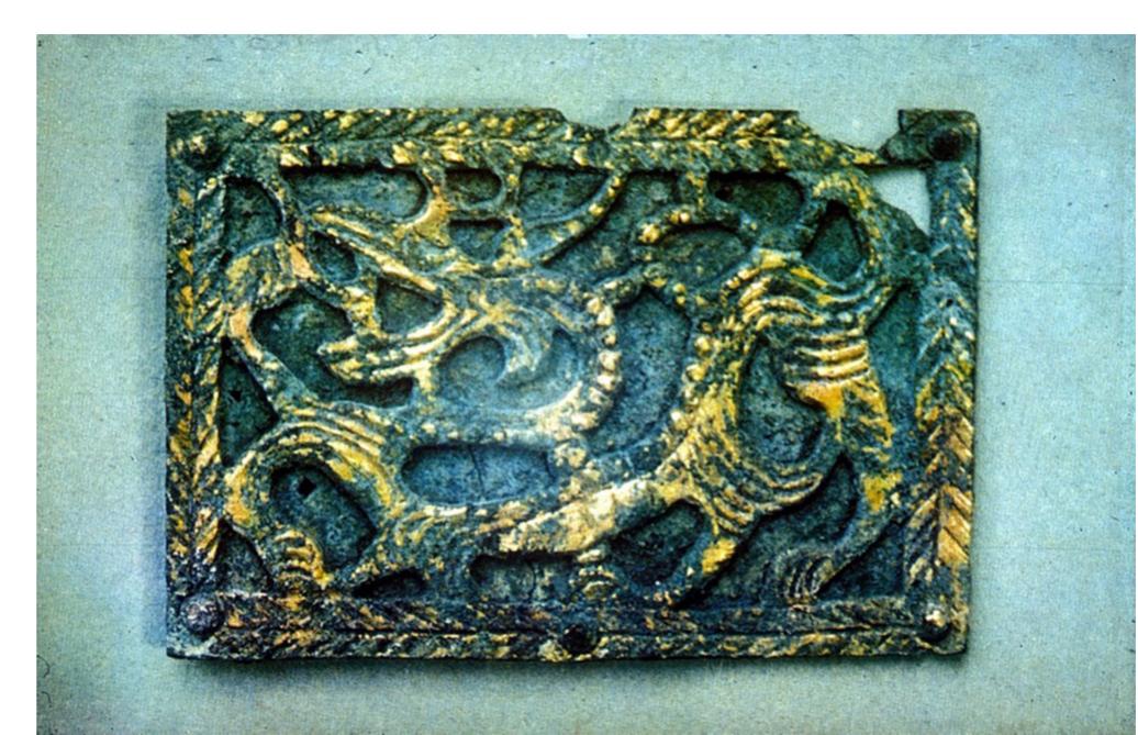 Figure 30. Belt plaque. Gilt bronze. Hamurozuka tomb. Matsuo village, Kyoto prefec ture. Fifth century CE. Source: Kidder, J.E., Early Japanese Art, 68 bottom 