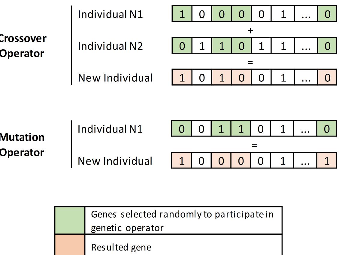 Graphical example of the crossover and mutation genetic
