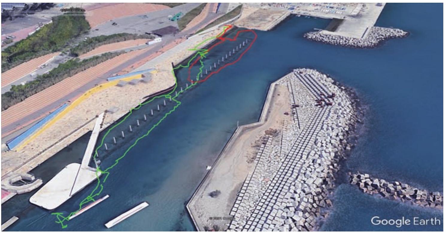 Figure 3. GPS tracking route for transects 1 (red) and 2 (green). 