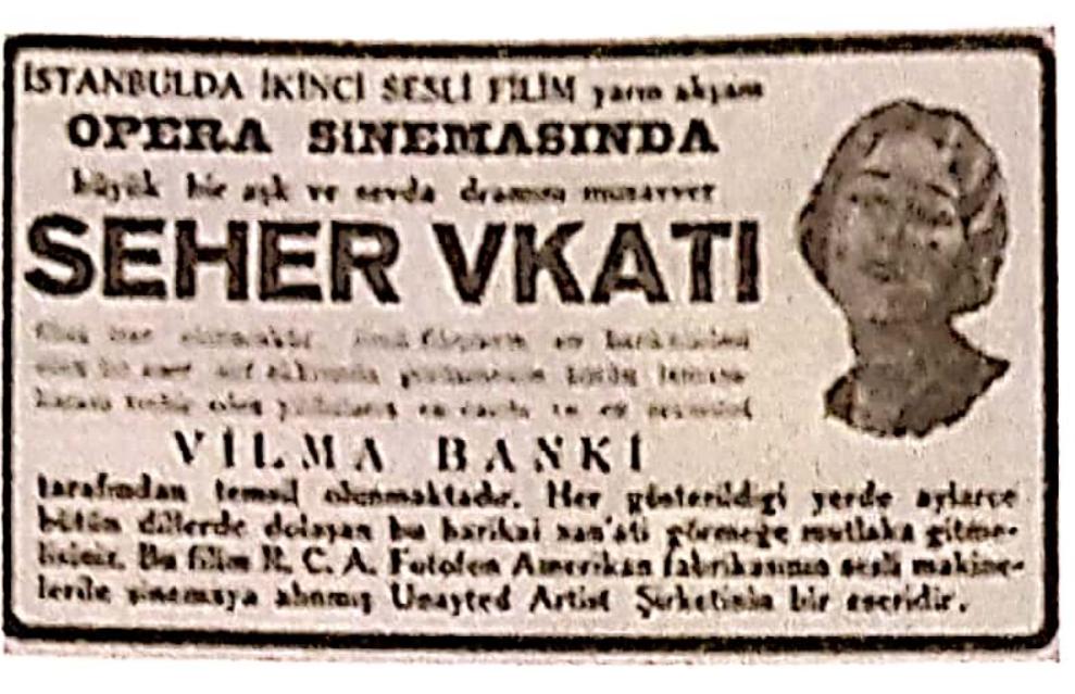 Figures 4 & 5: The first sound film  newspaper adverts to include the brands of sound film systems  a: °° =  OO NE ABR Re BNR BN SR REN AAS ACAAAAAVA EK CASAS AV EU Thee  The first sound films in Turkey were screened in 1929 at the three Ipekci cinema halls: the Opera, Elhambra, and Melek in Beyoglu. However, within the space of a year sound film had reached the other side: of the Golden Horn. One of the city’s oldest cinemas, the Alemdar, enticed audiences by claiming that ‘From now on, there is no need to go to Beyoglu to see and hear films, because Istanbul’s most comfortable and sanitary hall, the Alemdar Cinema, has acquired the latest sound systems in order to show the latest films with perfect sound’ (Anon., 1930a, p-6). Eugene Hinkle claims that in 1932 there were 130 movie theatres in seventy-nine provinces and districts across Turkey (Hinkle, 2007, p.41). Of these 130 halls, forty-eight were equipped to show sound films, with twenty-one located outside the main cities of Istanbul, Ankara, and Izmir  (ibid., p.53), Forty-four of the forty-eight halls used film-based sound  systems, while four employed sound-on-disc-based systems, A closer Innk at the Gret enrind Ll. ...Lt 1 a 