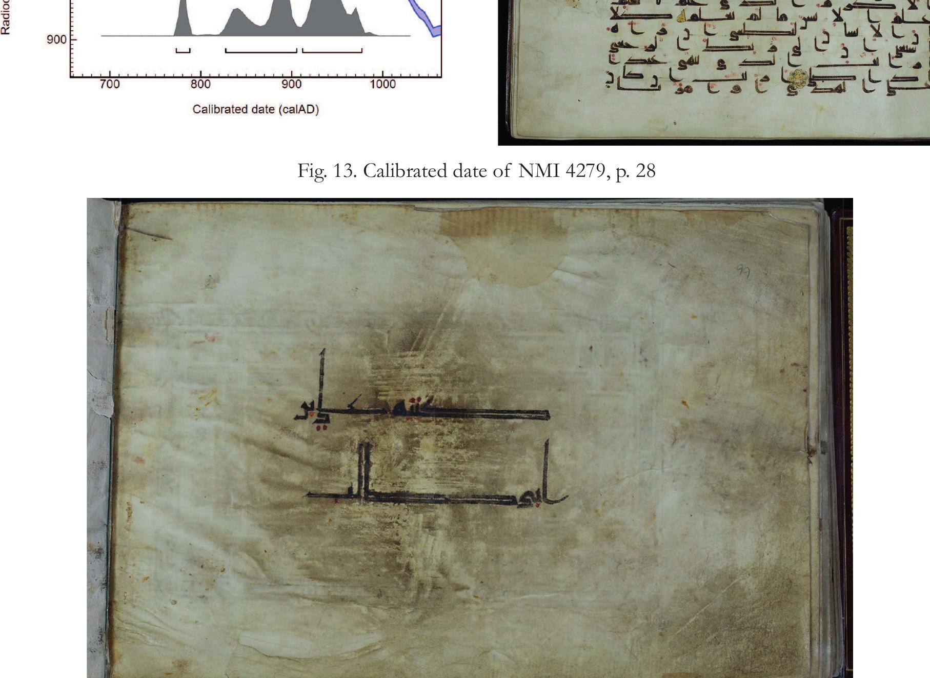 Fig. 14. Pseudo-colophon of NMI 4279, p. 99  In an overview catalogue of Syriac manu- scripts kept in American collections, this manu- script (18 fol.) MS Sy 30, today in the possession of the Chicago Oriental Institute, is dated to the 13th century and suggests Iranian origin’. The origin mentioned in the American catalogue is confirmed by the manuscript of the National Museum of Iran, whereas its date estimate in the American catalogue needs to be corrected as the manuscript appears to be very likely a manu-  —  script produced between 878 and 978 CE.   BP, which correspond to calibrated years in time periods 775-990 CE (775-783, 880-990 CE) and  773-977 CE (773-788, 827-905, 912-977 CE  )  with a probability of 95.4%. For the first sample (Sample ETH-97577), the interval includes two sections with the time span of 775-783 CE with  a low probability of 1.6%, which can be discard- ed considering the other time span of 880-990  CE with a high probability as 93.8% (see figure  15). Calibrated dates for the second sample cov- et the years 773 to 977 CE, an interval including three different time periods: 773-788 CE with  8.3% probability (see figure 15), 827-905 CE  LH  with 39.2% probability, and 912-977 CE with 47.9% probability. The combined result of the measurements is 1143,15 BP, in calibrated years:  774-784 (3,2% probability) and 878-978 Cl  (92,3% probability).  7  LH  EY  confirmed by the manuscript of the National 