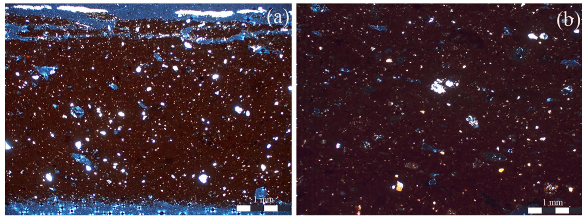 Fig.8 Photomicrographs of fabric group G: a H10-26; b H12-51. All are taken in XP 
