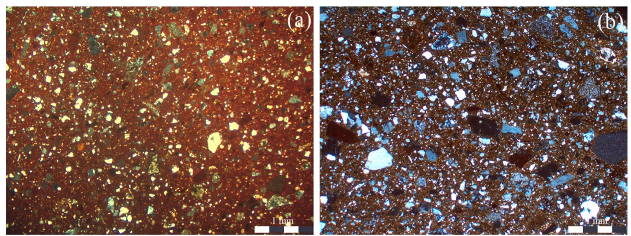 Fig. 12 Photomicrographs of the fabric group: a H09-19; b H12-38. All photomicrographs are taken in XP 