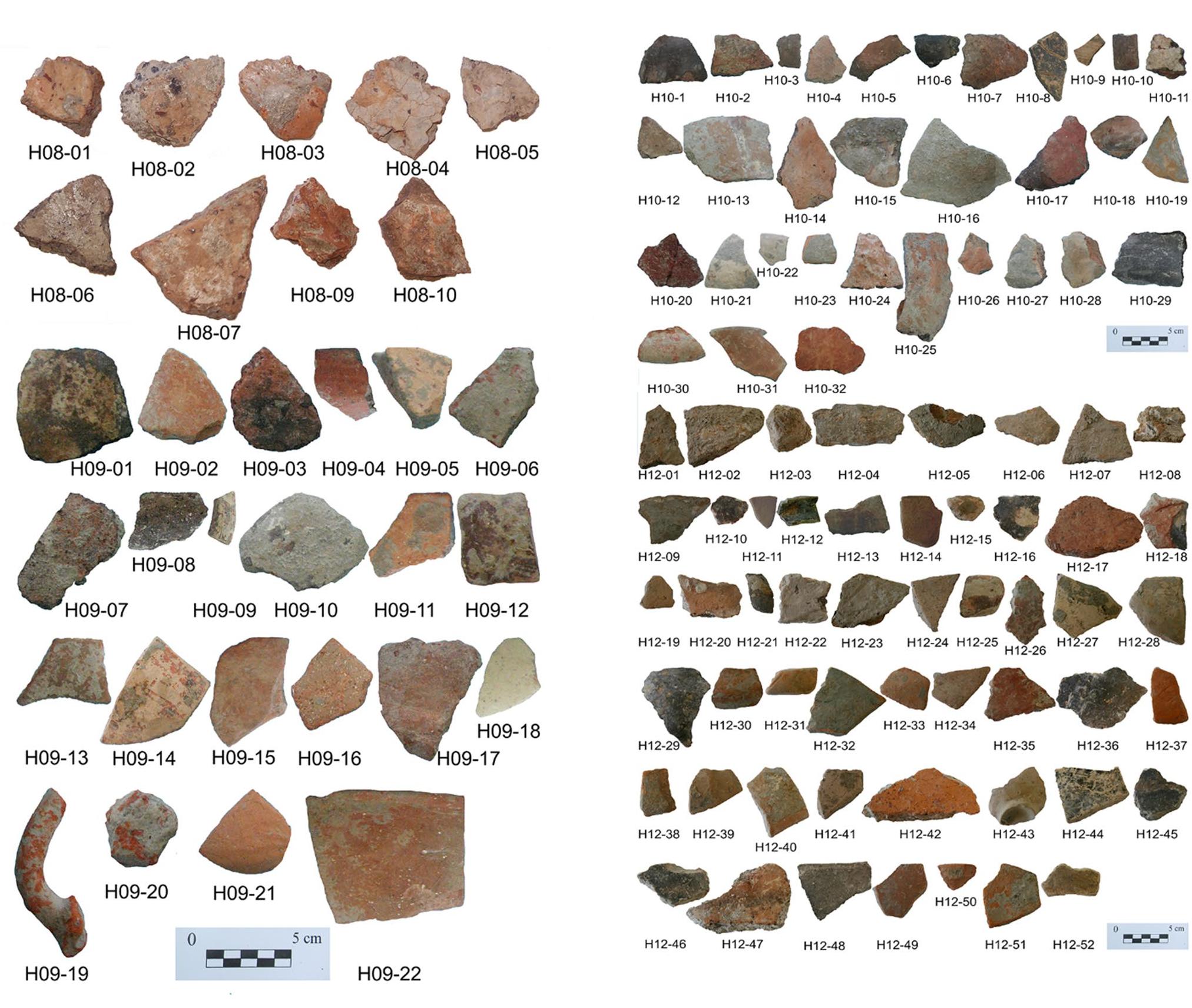 Fig. 18 The collection of analyzed samples (left: series H0O8, HO09; right: series H10, H12) 