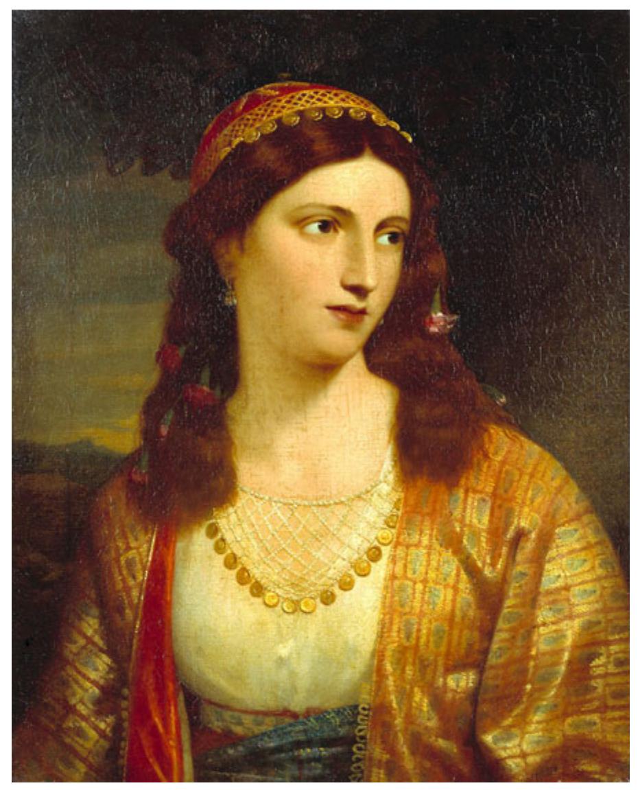 predecessors at the Royal Academy? To what extent is she treated, either as a real-life model or as a literary character, as an exotic fetish-object, for men by men? Eastlake’s ‘Haidée, a Greek Girl’, though not remarkable, is a telling example of early nineteenth- century archetypal portrait painting, in which wealthy female patrons had their faces superimposed onto the bodies of peasants, dancers, musicians and other exotic characters. 