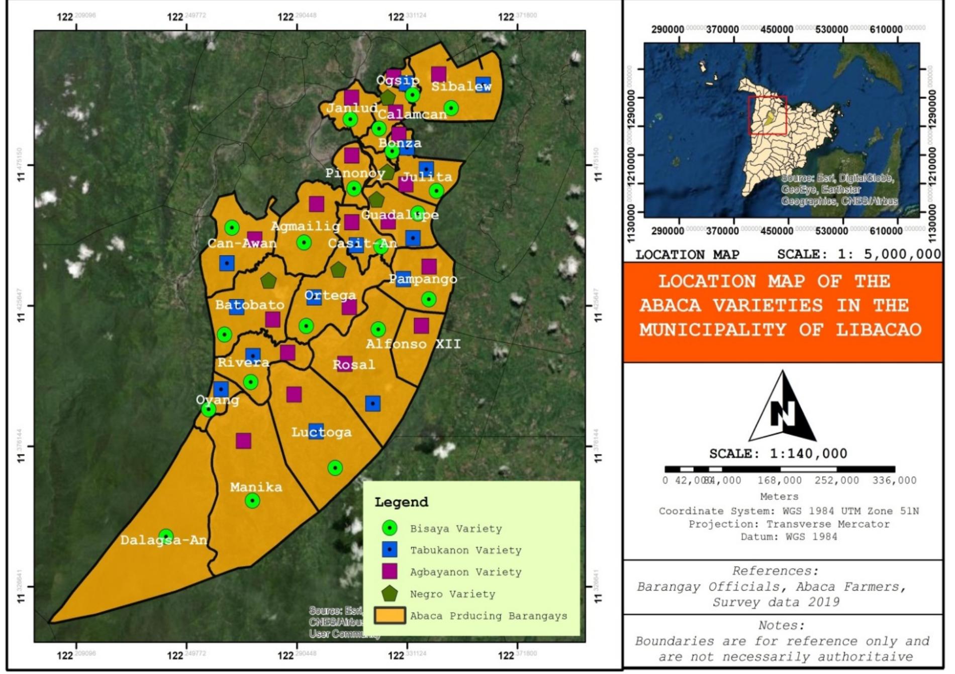 Location map of the abaca cultivars grown by the farmers in
