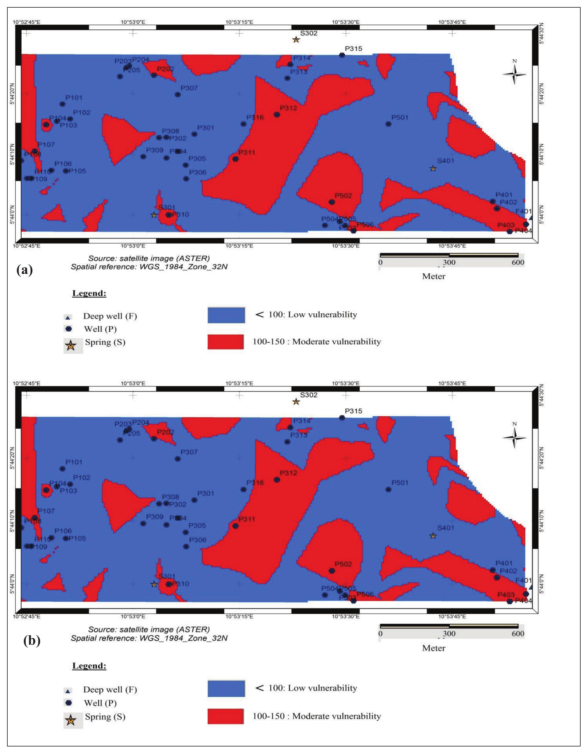 Aquifer vulnerability map according to the drastic model (a)