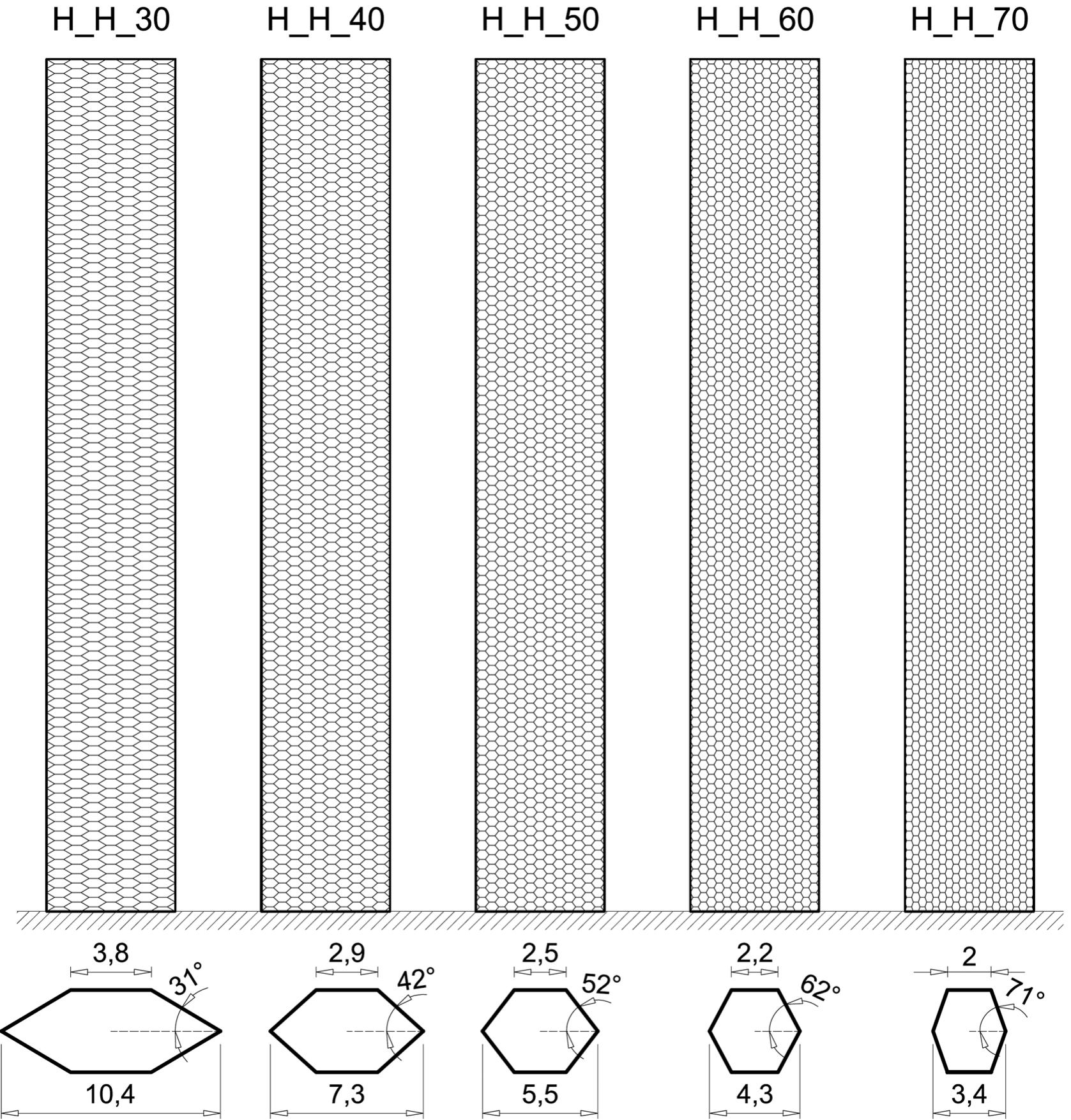 Strutural Grid Examples Structural grids for comparison — horizontal hexagrid.