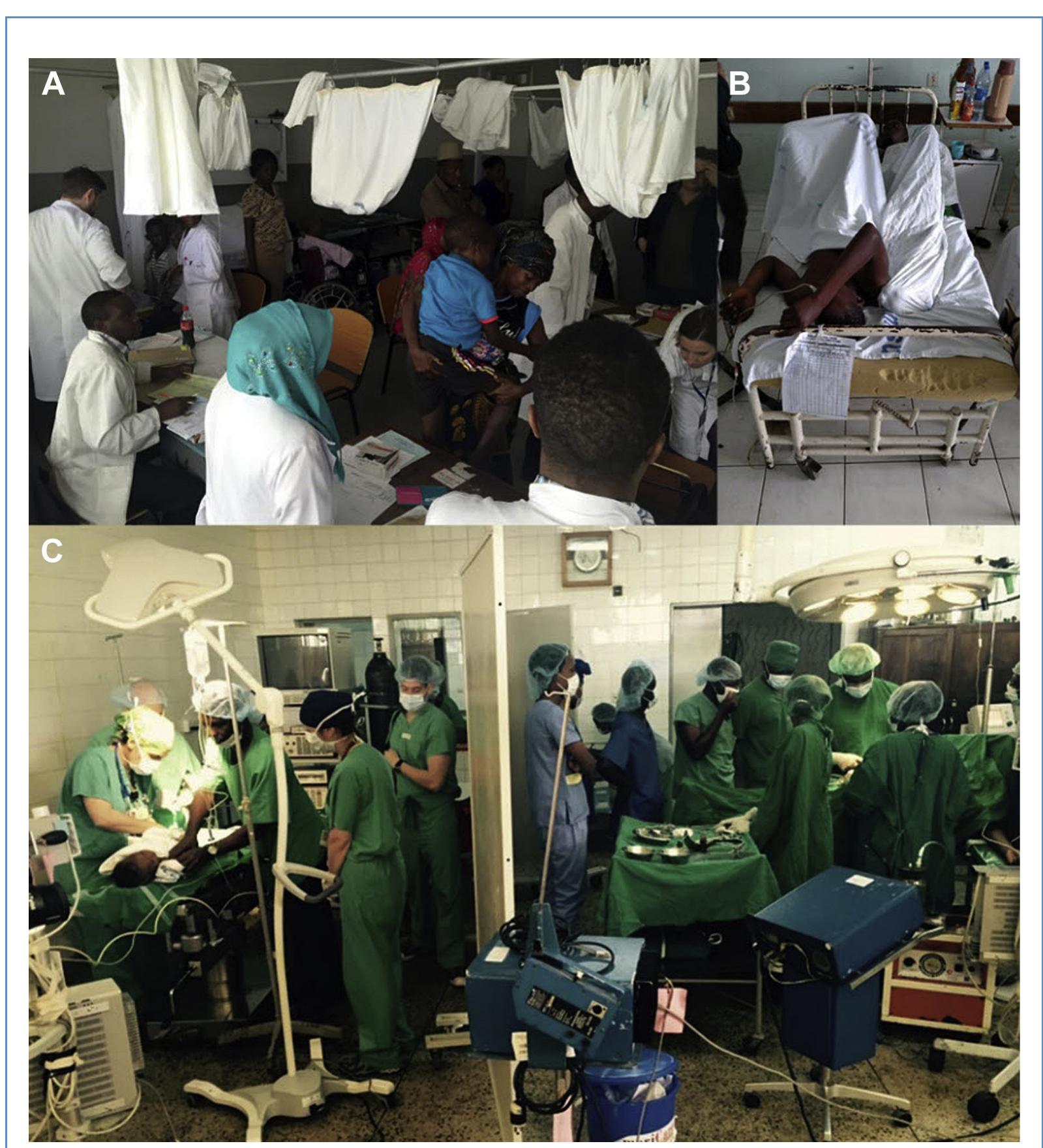 Operating room divided in two with a mobile wall in the