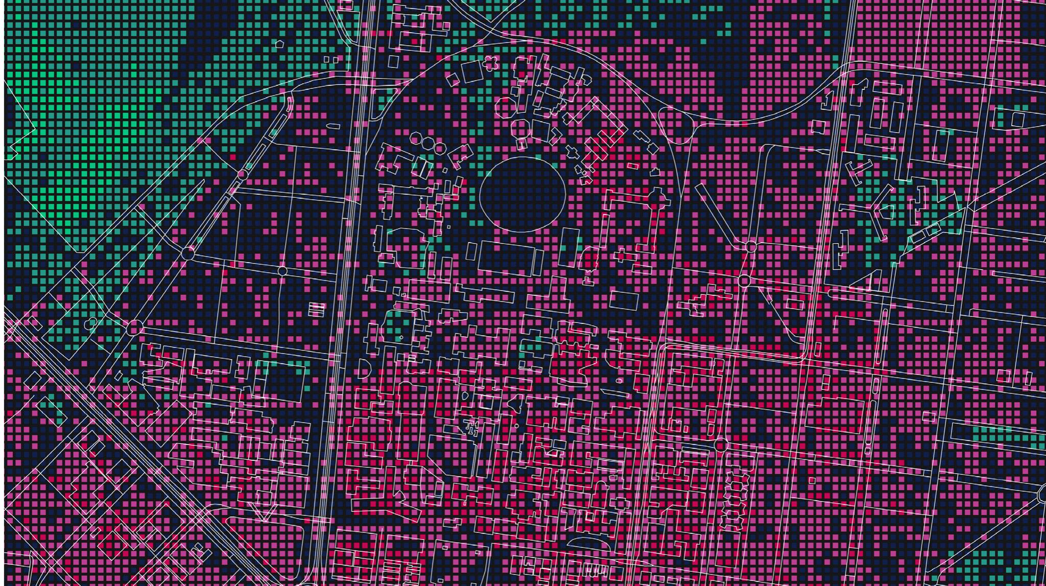 Fig. 2. Computational mapping for site identification in Parkville, Melbourne. Colors indicate the feasibility of installation locations, ranging from least preferable (red), neutral (blue), and most preferable (green) [14]. 