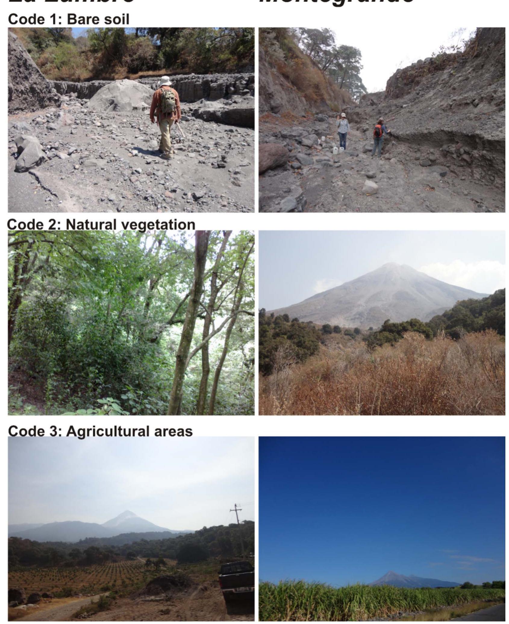 Fig. 9. Examples of land use identified.  efficiency index (LHEI) is a quantitative measure (Eq. (6)) that identifies areas that have a higher supply of water and sediment within a basin. This index is calculated by Eq. (6), which refers to a specific area or watershed: 