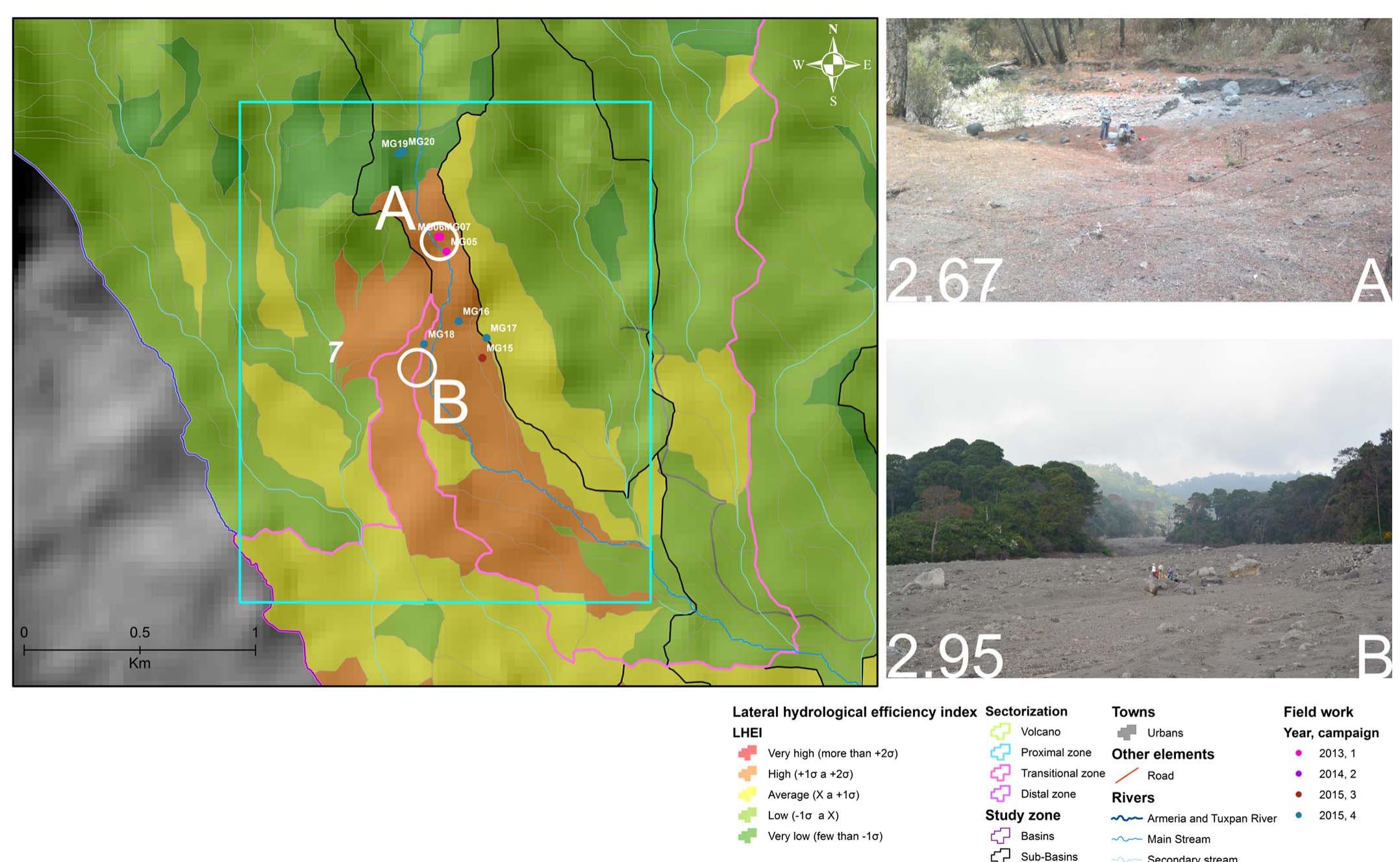 Fig. 23. Watersheds between the PR and TR to Montegrande Basin. 
