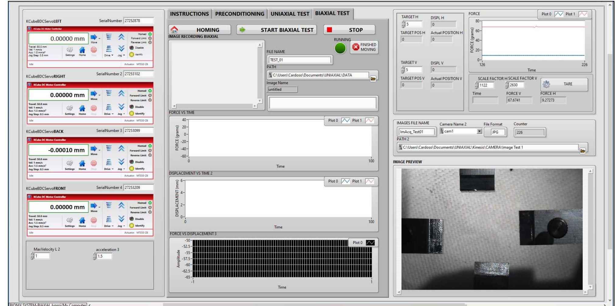 The full labview user interface for the biaxial testing