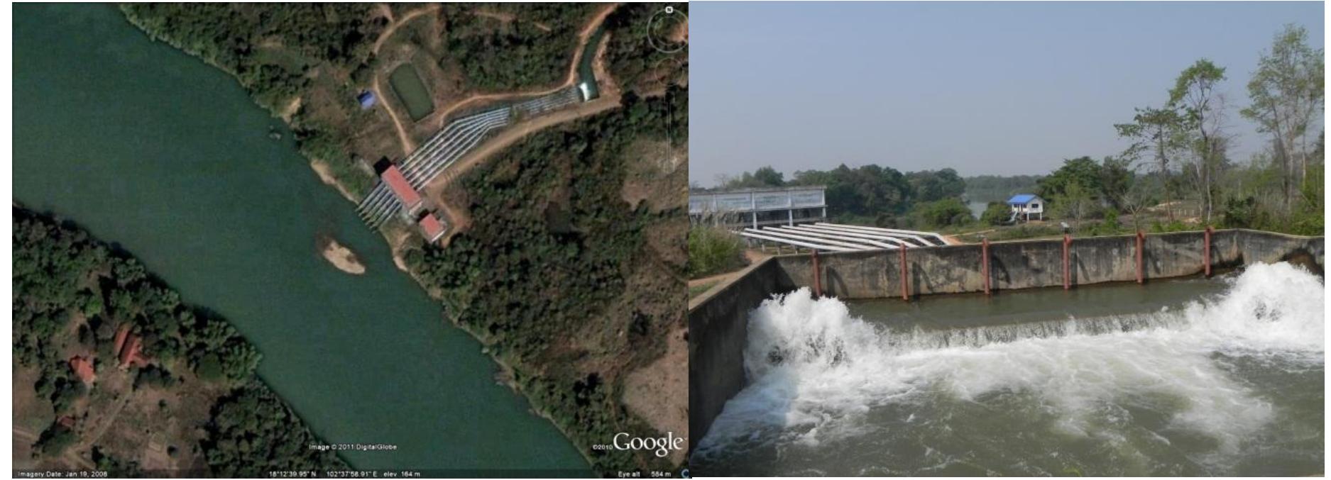 Figure 3. S23: one of the 42 pumping stations along the Nam Ngum River, built in 2003 and including 6 pumping units, each of them having a capacity of 1100 L/s  E1 = 48 x 3600 x 12 x 137 x 0.8 = 227 Mm*/year. 
