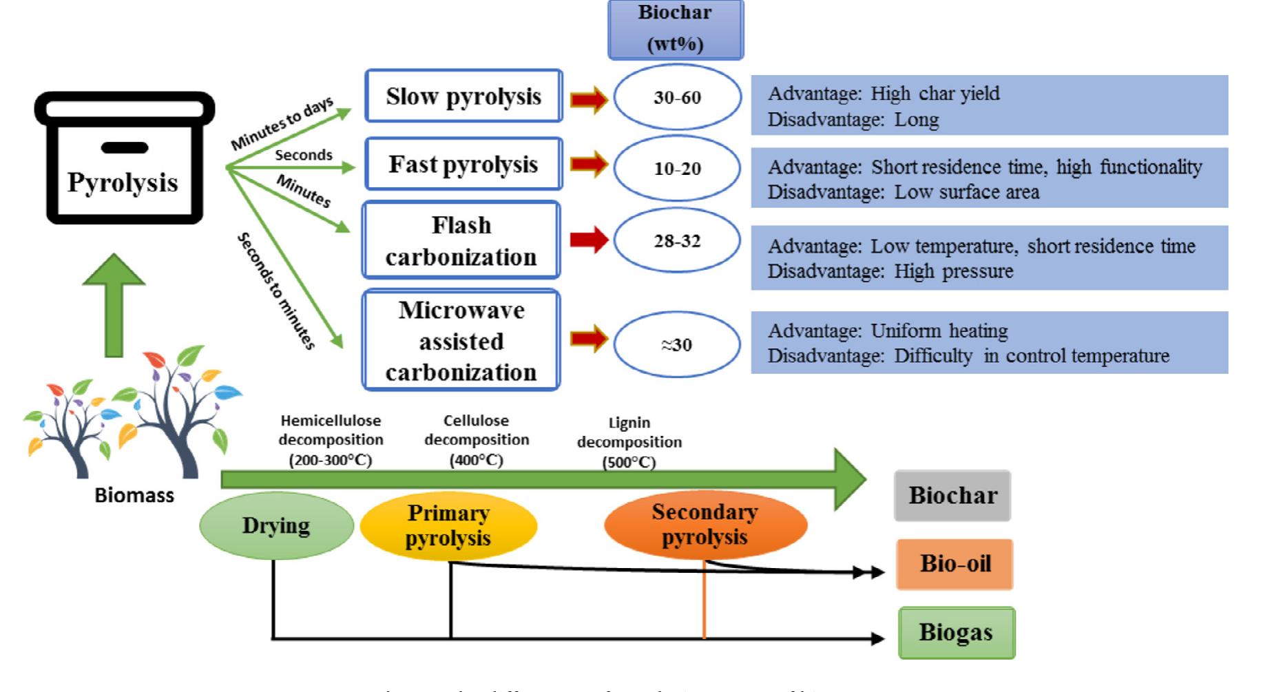 Figure 2 - Biochar production techniques utilizing biomass