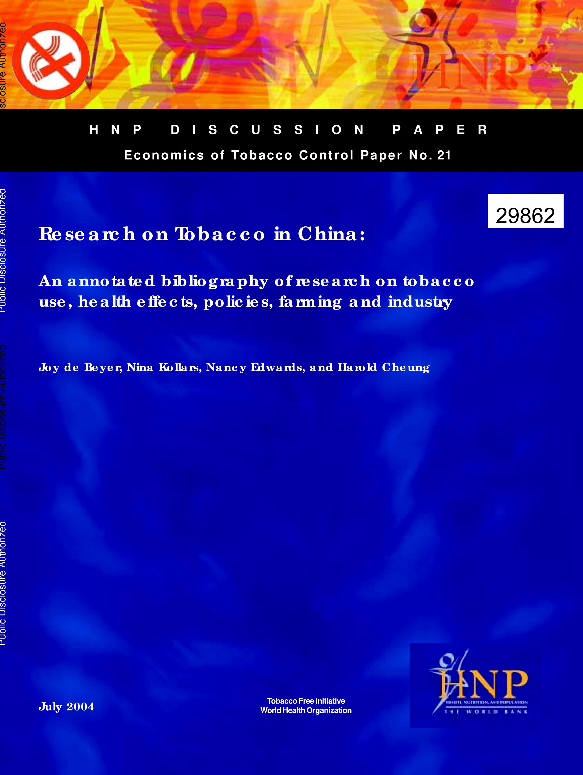 PDF) Research on Tobacco in China : An Annotated Bibilography of