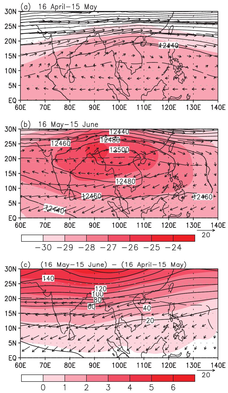 Geopotential height (contour; gpm) and wind vector (m sl) at