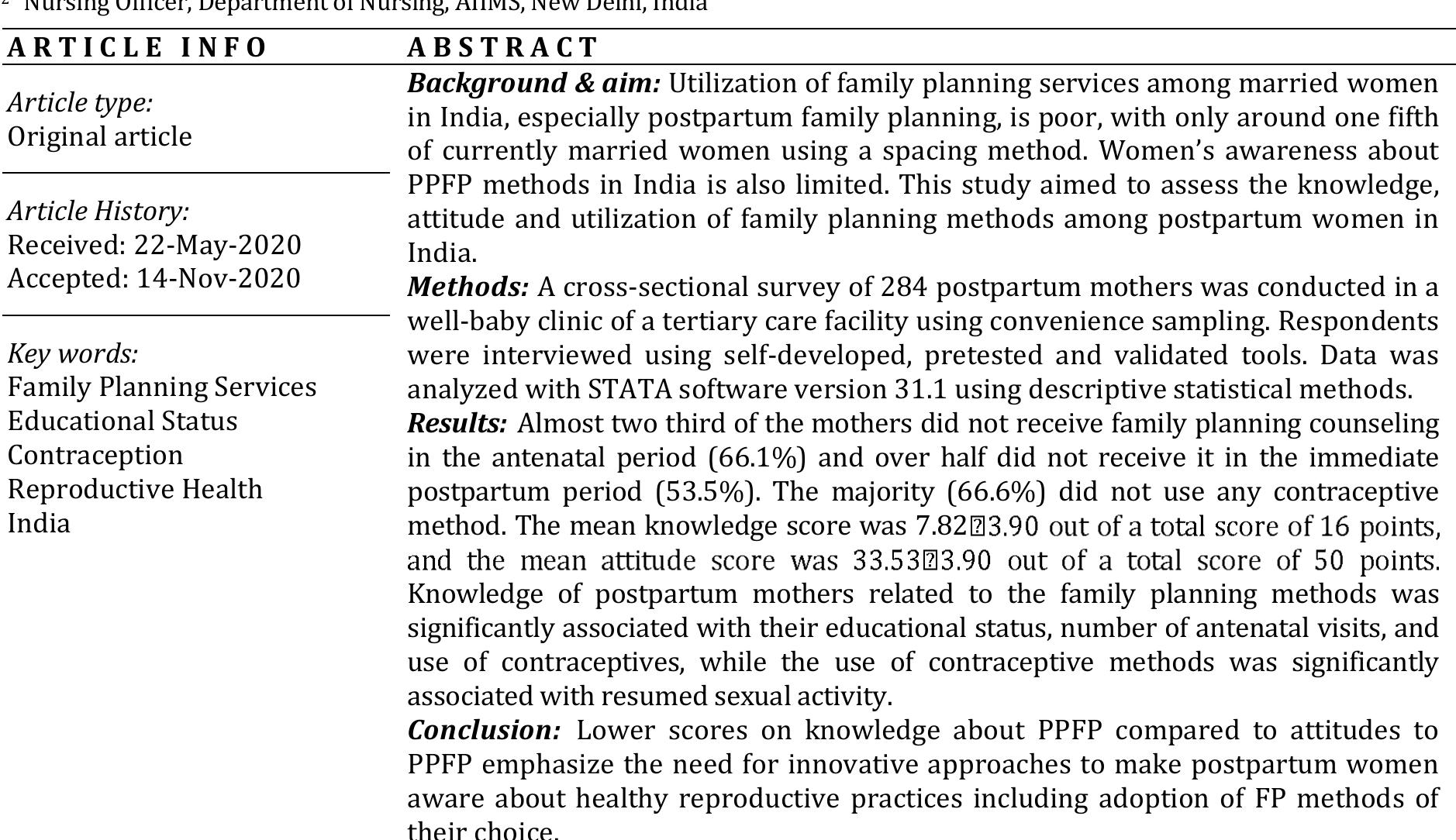 (PDF) Knowledge, Attitude and Utilization of Family Planning Methods ...