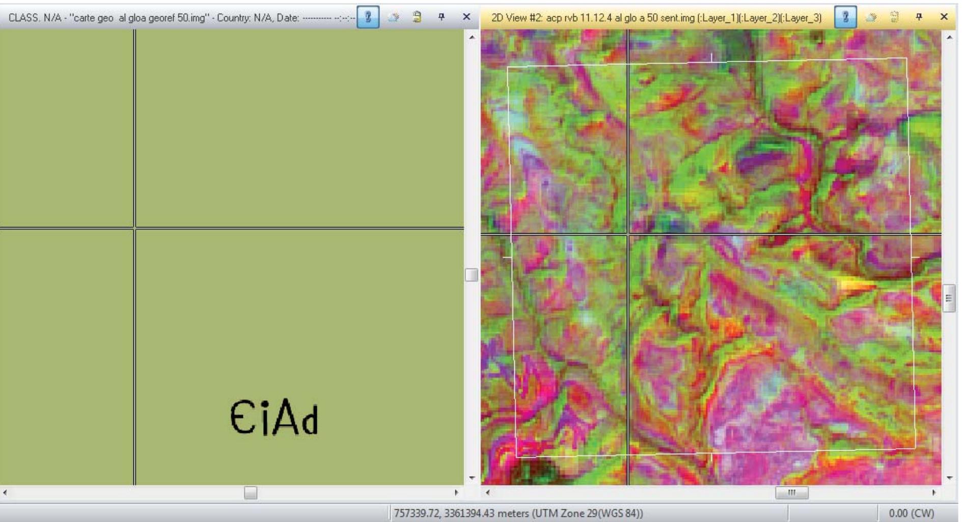 related to geological discrimination and mineral exploration. Minerals and substances are represented as dark or bright pixels in PC images, respectively, according to the sign of the charge of the proper vector (Corumluoglu et al., 2015; Vural et al., 2017). The satisfactory results obtained by this technique guide us to use this technique at different stages of this process (Figure 9). The PCA has developed a high precision with respect to the existing geological map, as illustrated in Figure 13. This figure is the result of a comparison between these two well-georeferenced images. 