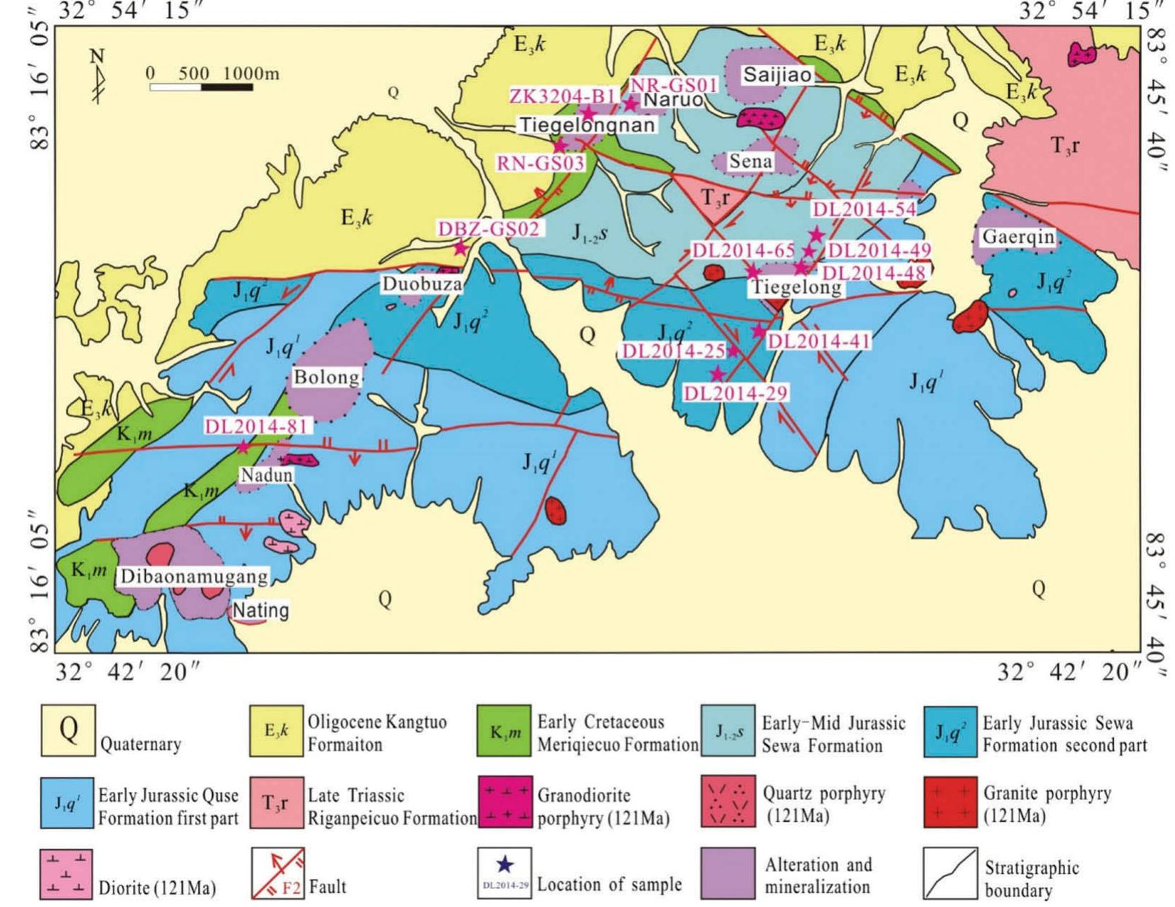 The geological map of the duolong ore district. the map