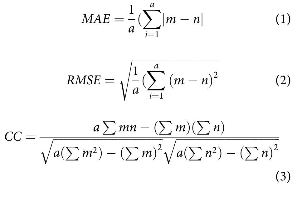 4. Result and discussion  are given below. Lower values of RMSE, MAE and higherCC values indicate that developed model is more perfect (Sihag, Singh, SepahVand, & Mehdipour, 2018b), where m and n are observational and computational estimates of the ST at the time of i, a number of data 